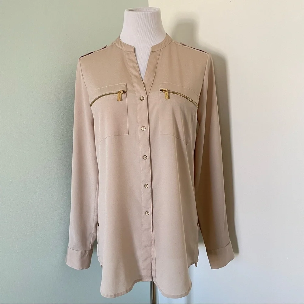 Calvin Klein Women’s Button Down Blouse Size S Beige